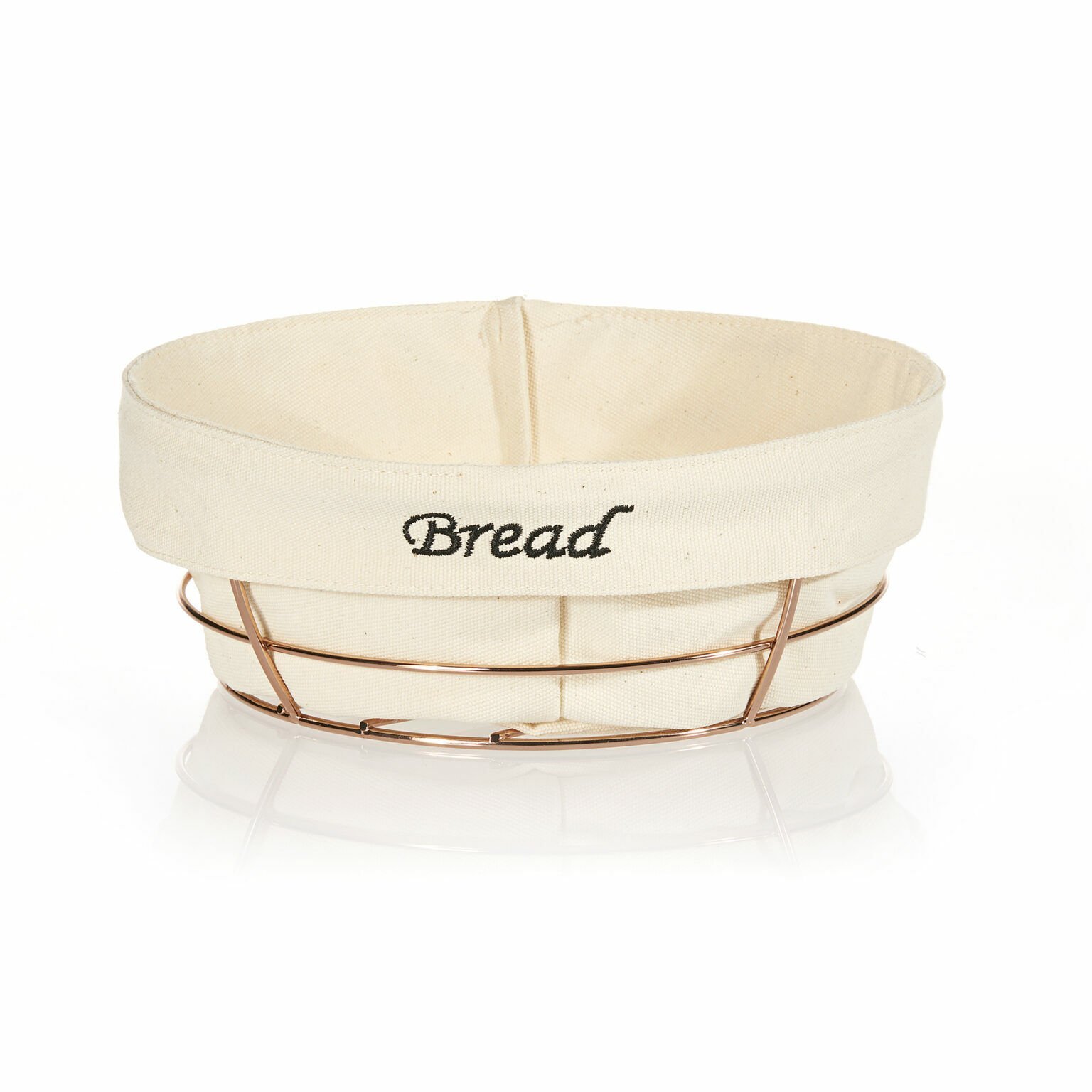 BEYAZ BEZLİ YUVARLAK EKMEK SEPETİ BAKIR TELLİ 23*23*8,5 CM
