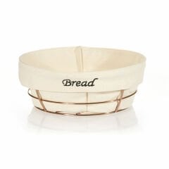 BEYAZ BEZLİ YUVARLAK EKMEK SEPETİ BAKIR TELLİ 23*23*8,5 CM